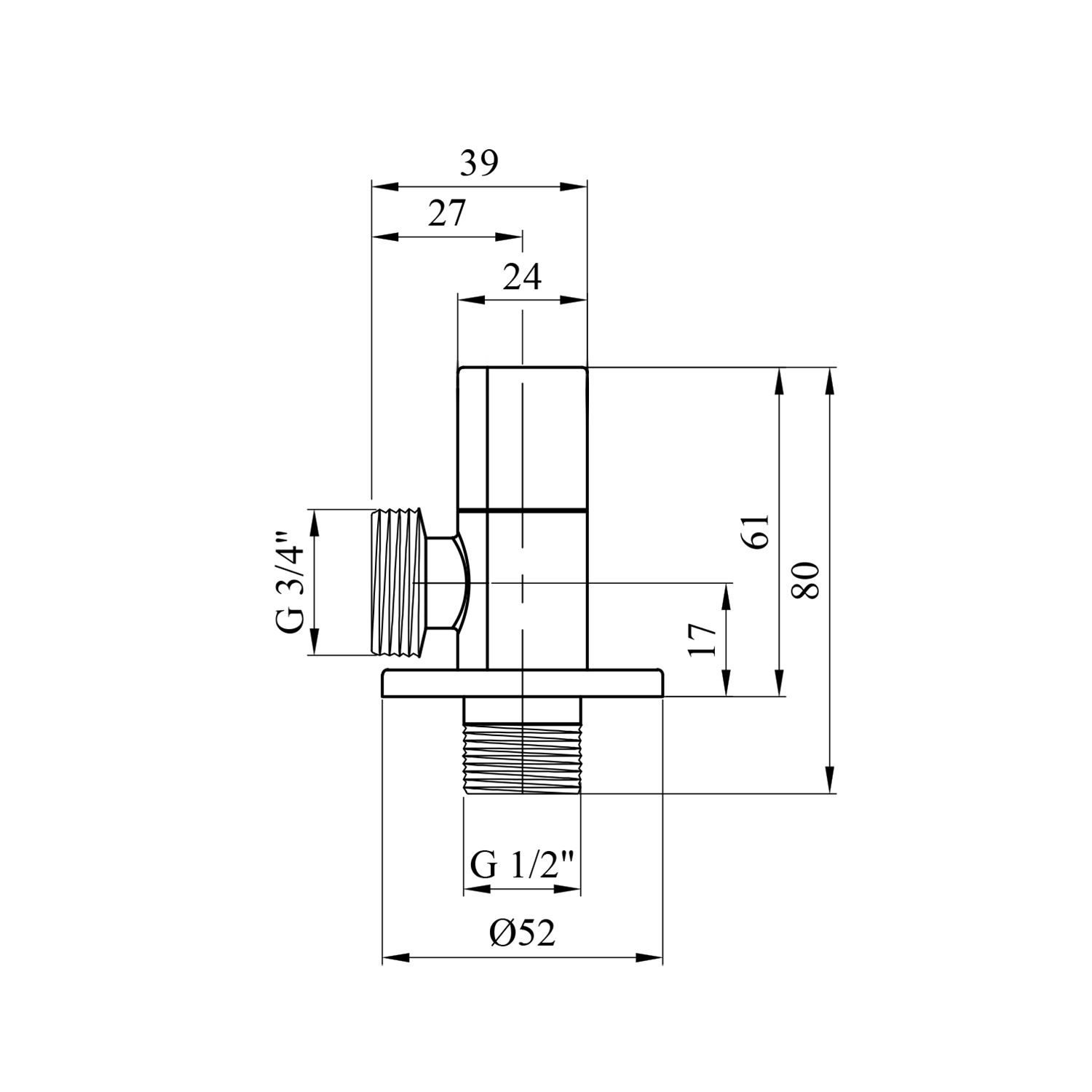 Кран приладовий для підключення Karro 1/2"х3/4" ЗЗ хромований KR-3115