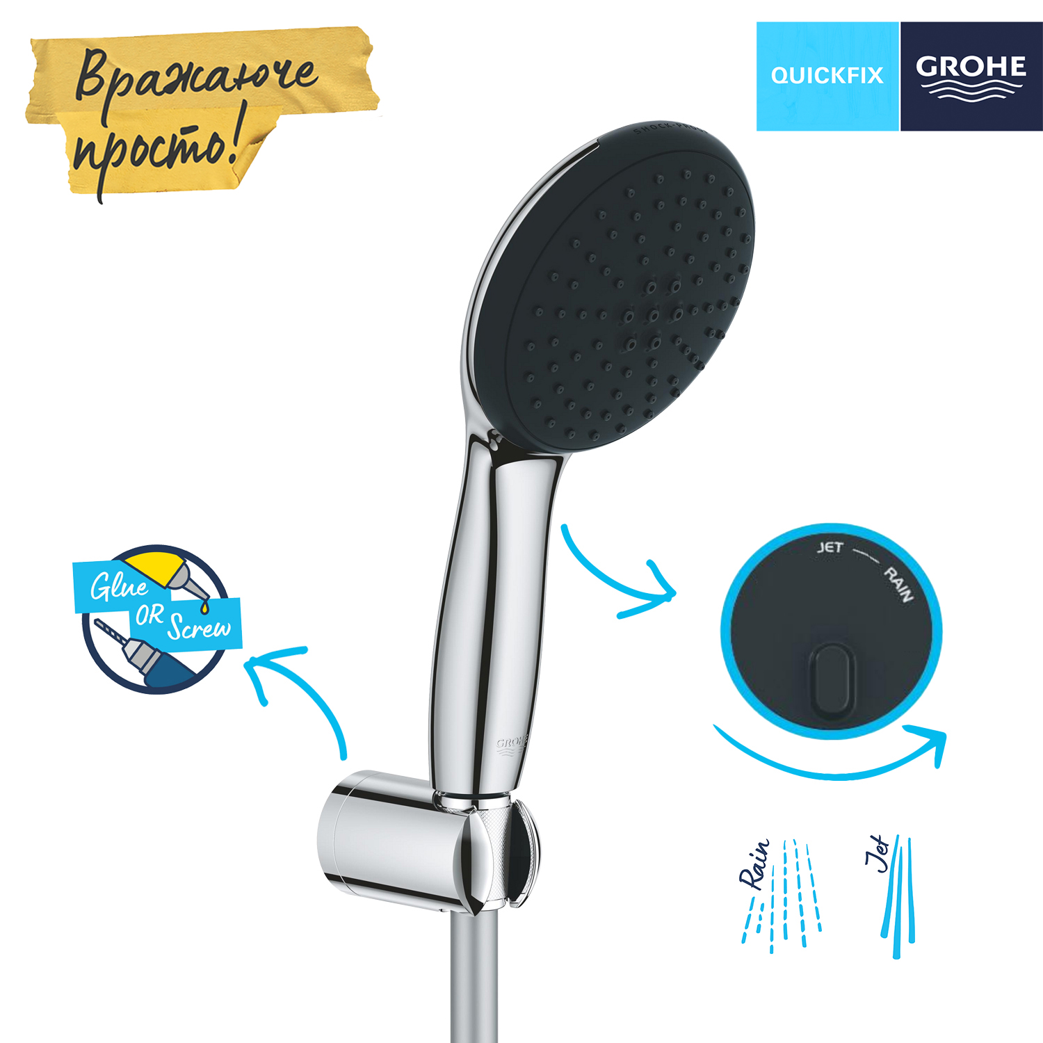 Душова система прихованого монтажу Grohe Vitalio Start 250 з виливом для ванни та змішувачем Bauloop UA290810R3