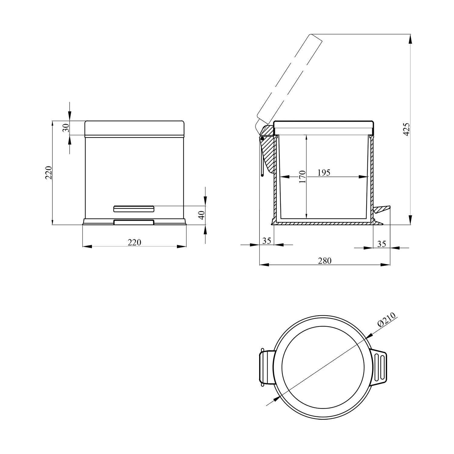 Відро для сміття Kroner KRM Rizze - ACE411 3 л