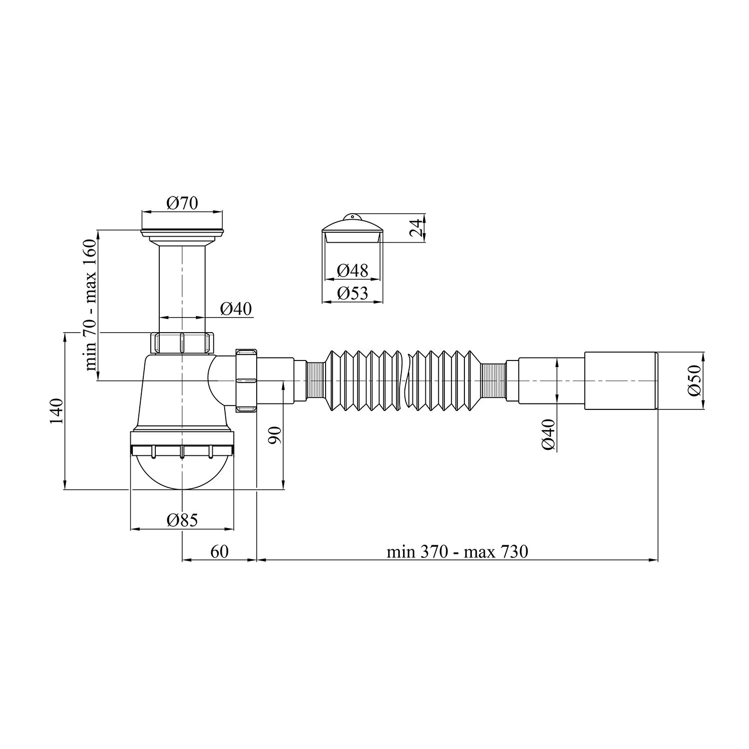 Сифон для раковини Kroner KRP - TB01 1 1/2"х40х50