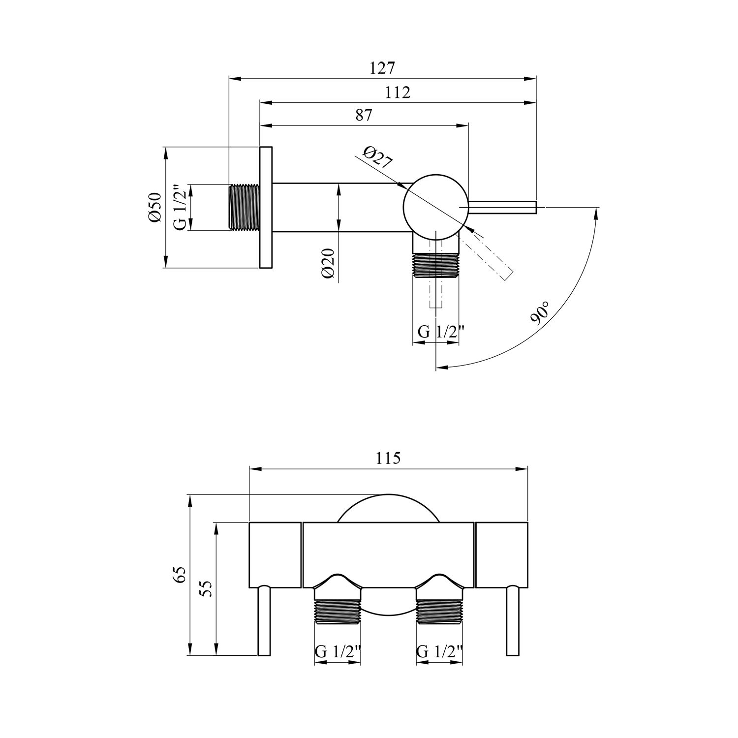 Кран приладовий для підключення Karro 1/2"x1/2"x1/2" ЗЗЗ на 2 виходи, хромований KR-3155