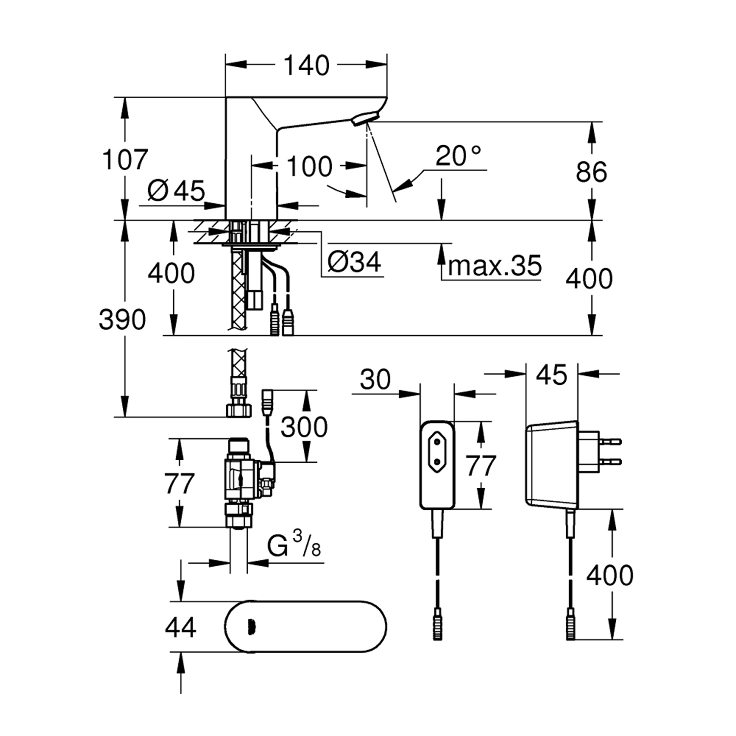Змішувач безконтактний для раковини Grohe Euroeco Cosmopolitain E 36269000