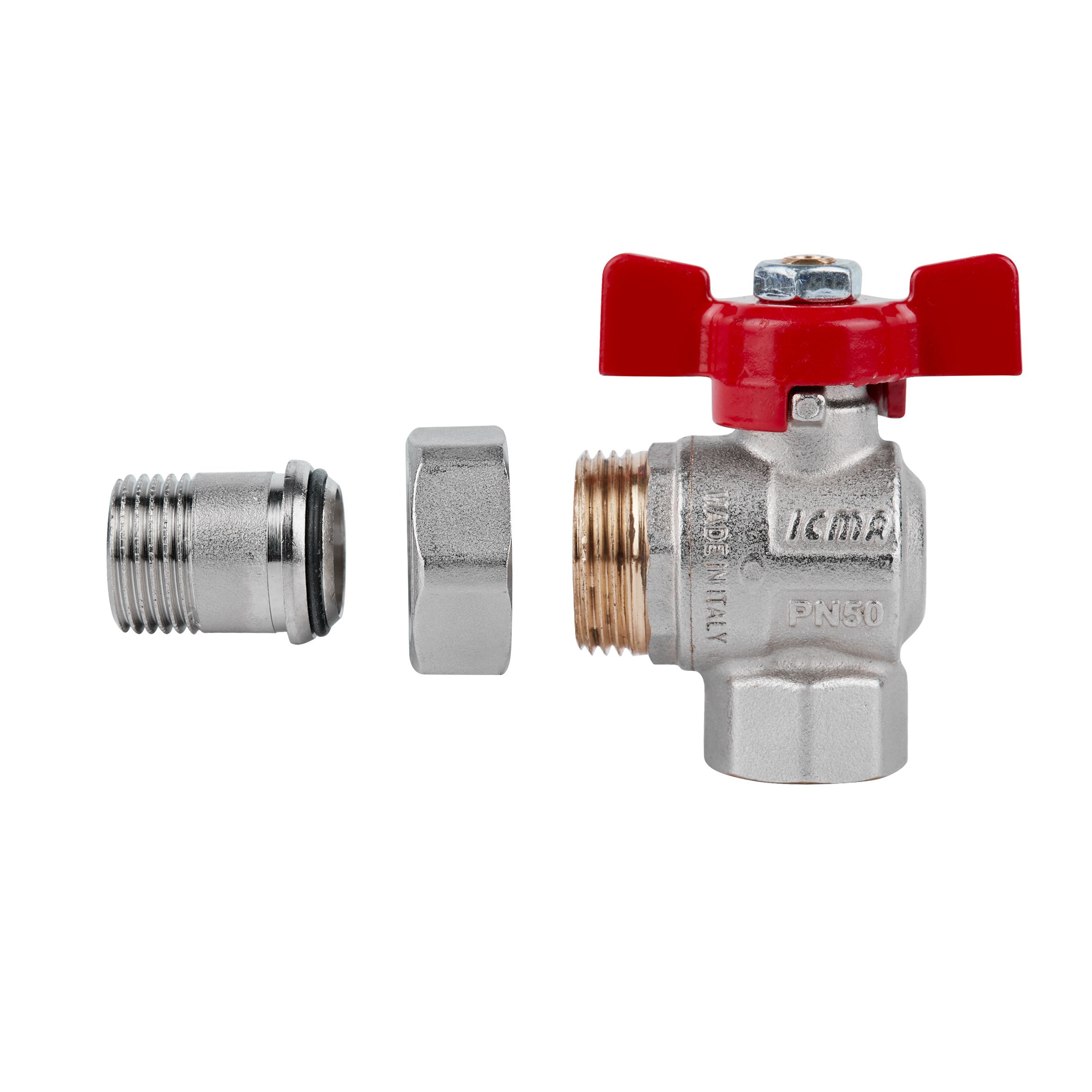 Кран кульовий Icma FAR. ROSSA 1/2" кутовий №361