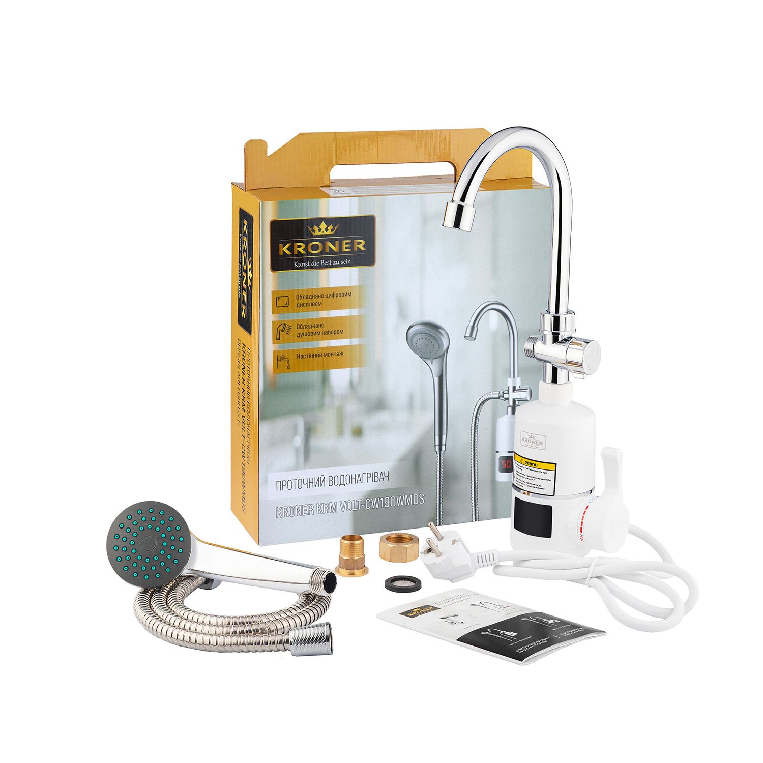 Проточний водонагрівач Kroner KRM Volt - CW190WMDS з дисплеєм