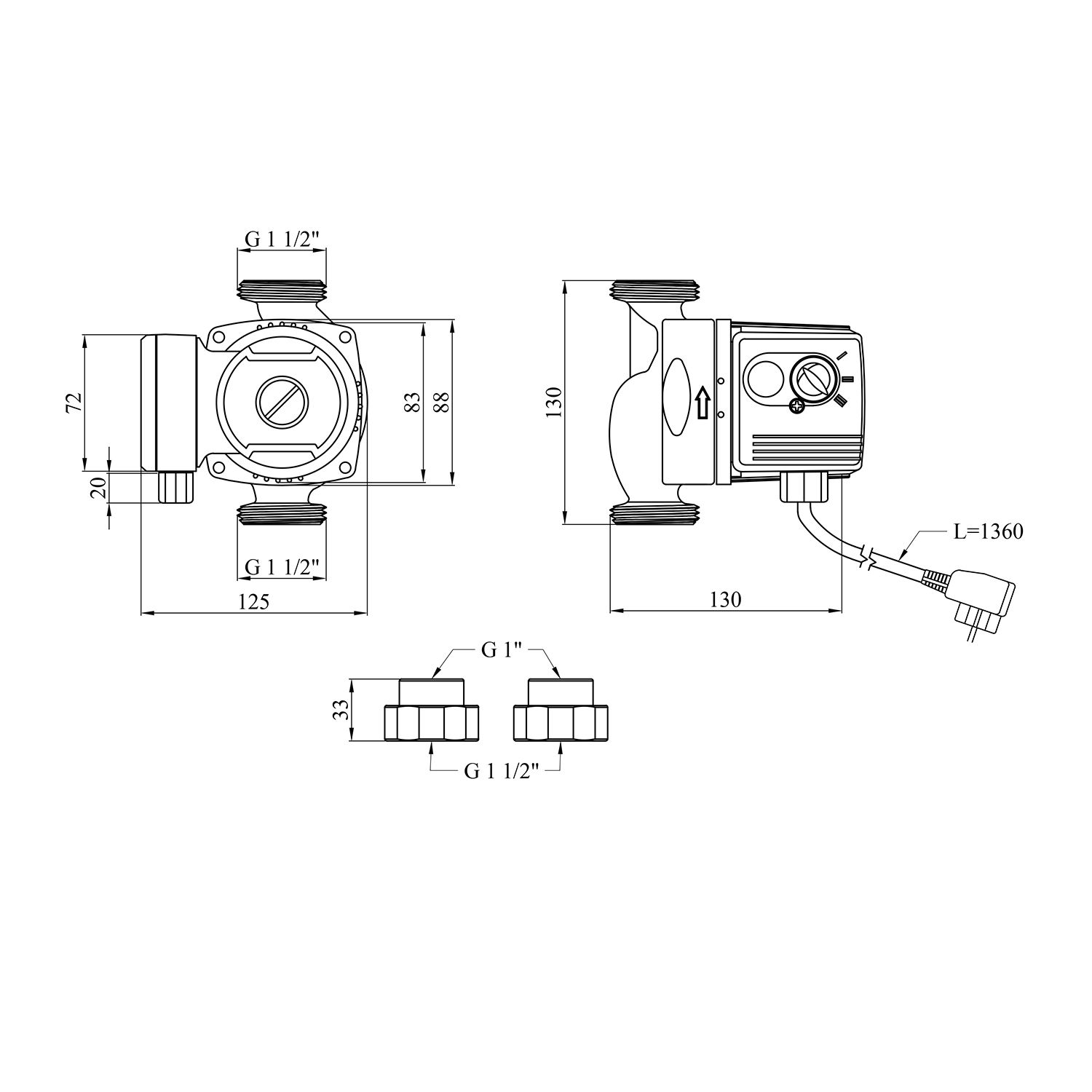 Насос циркуляційний Pumpman GRS25/40/130 Нmax 4 м Qmax 3 куб.м 88 Вт з гайками