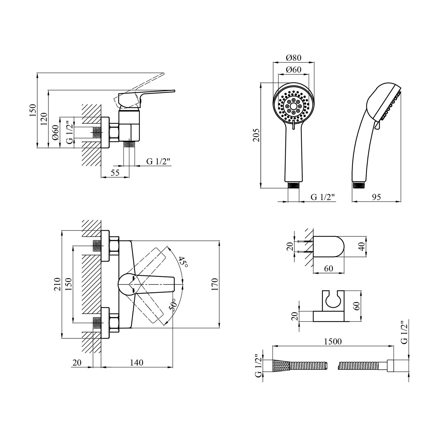 Змішувач для душу Kroner KRP Hagen - C050