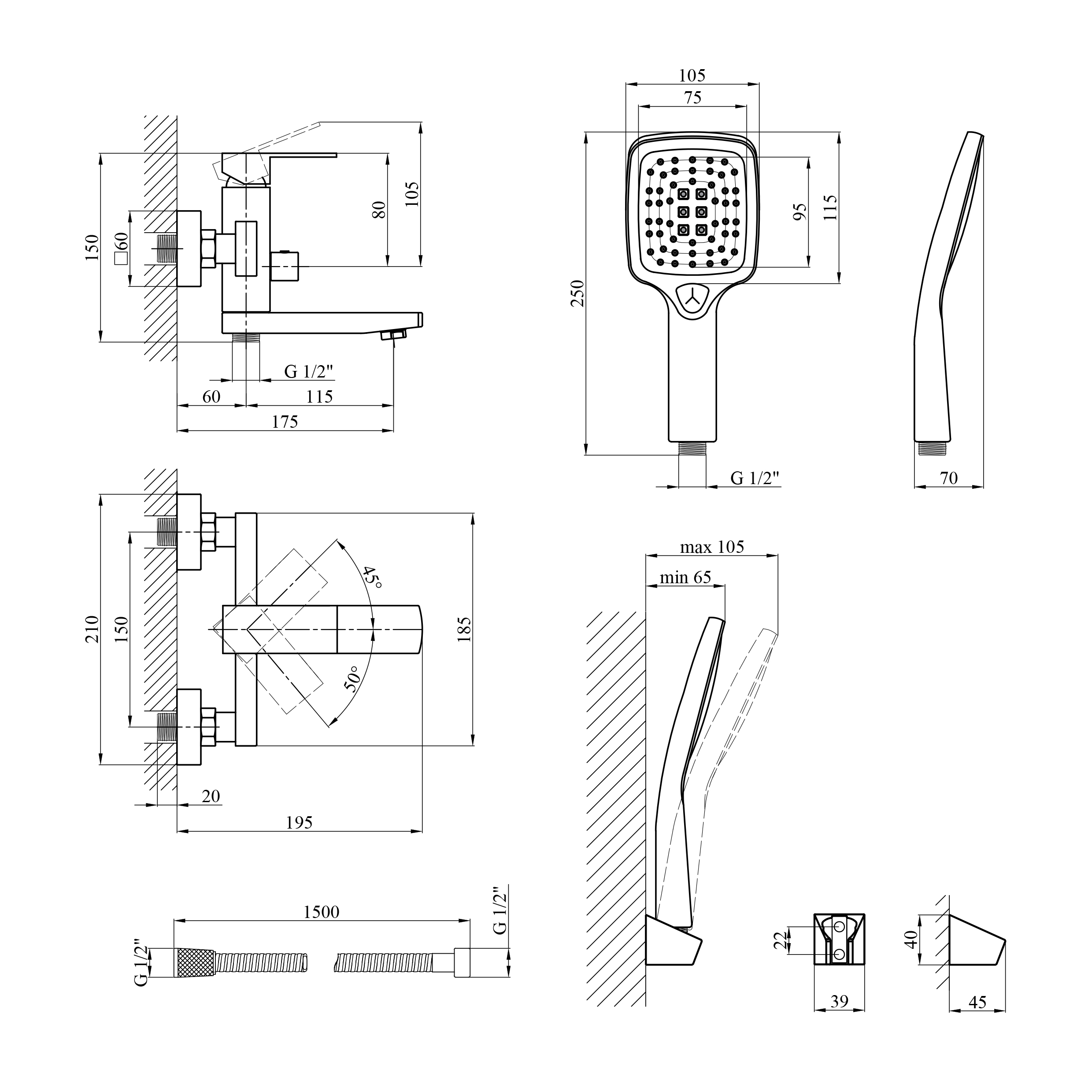 Змішувач для ванни Kroner KRP Edelstahl Kubus - PVD060
