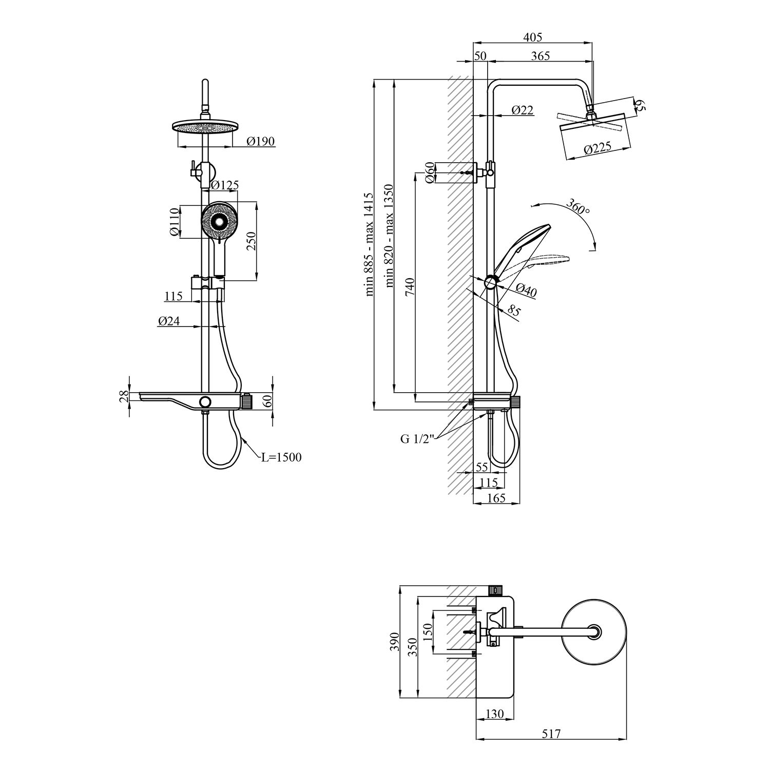Набор 2 в 1 душова система Kroner Armada-W065 + змішувач Essen-W010