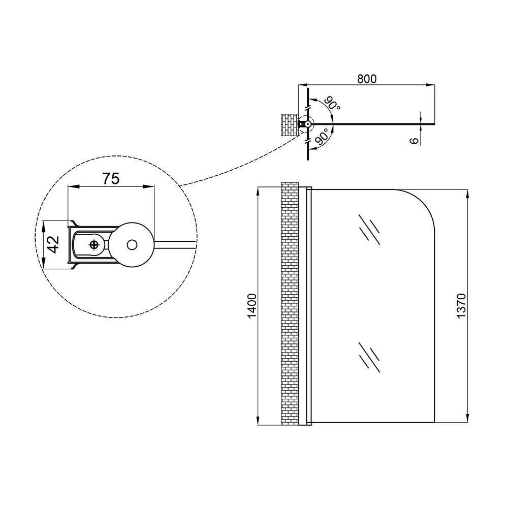 Штора на ванну Lidz Brama SS80x140L.CRM.TR стекло прозрачное 6 мм, левая