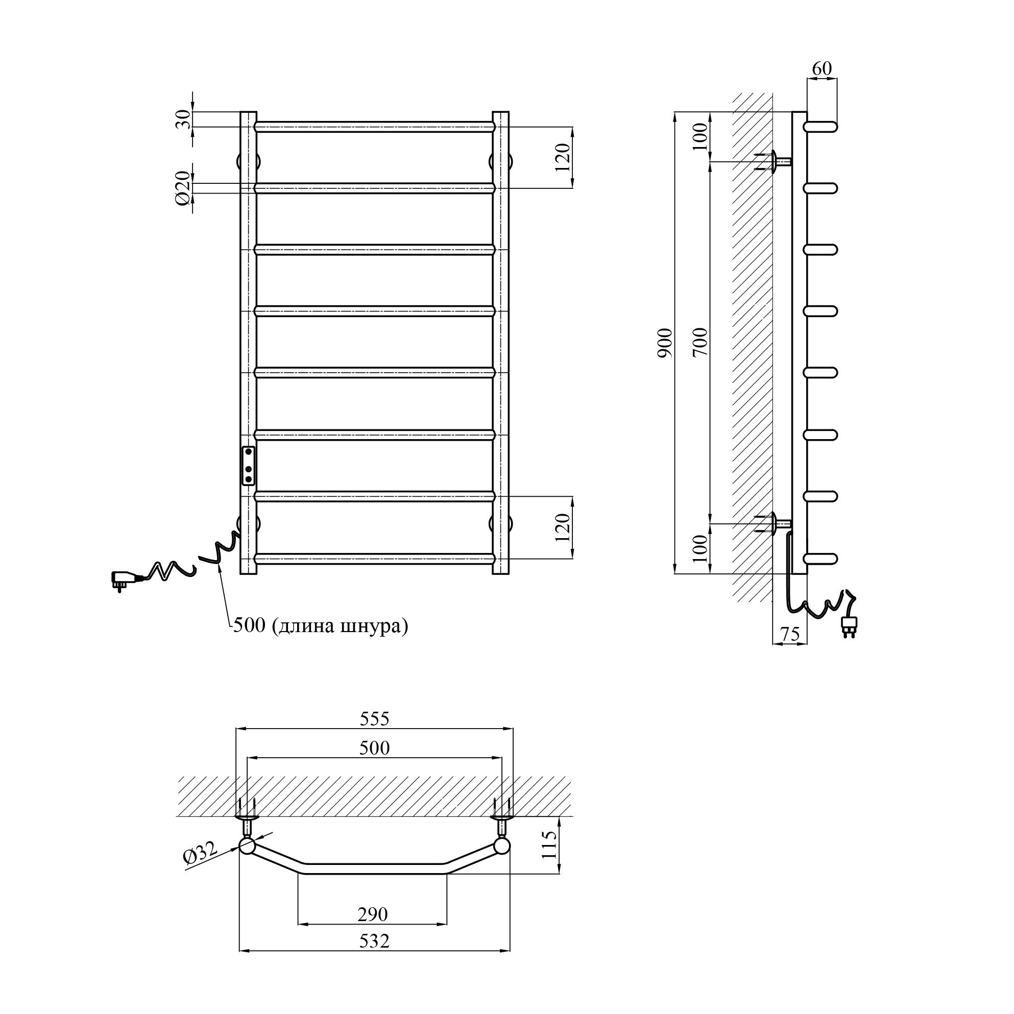 Сушарка для рушників електрична Kroner KRP Diva EL900x500-8