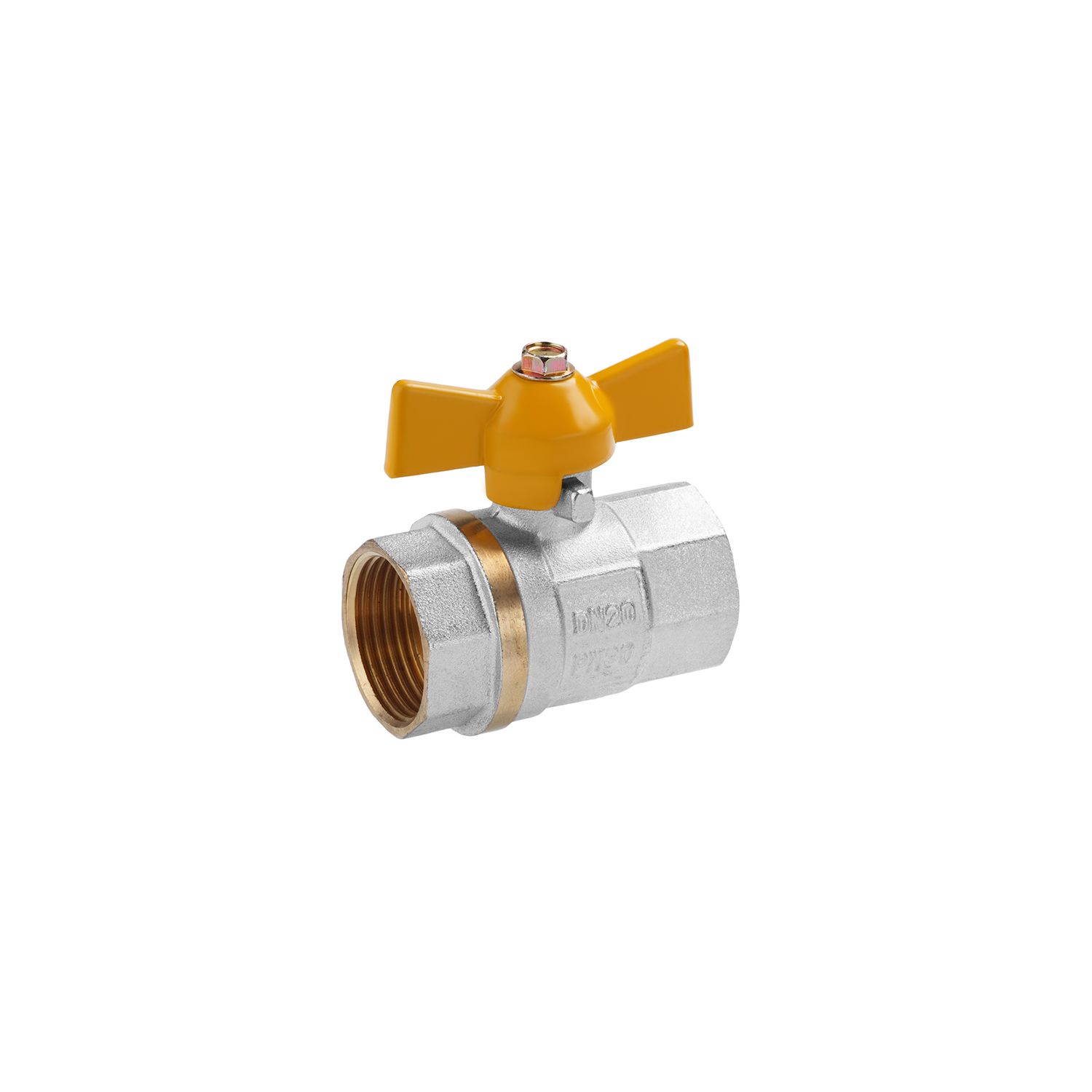 Кран кульовий для газу Valves 3/4" ВВ PN30 жовтий метелик, нікельований
