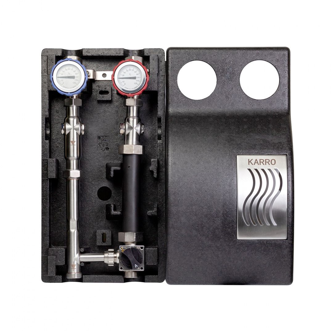 Насосна група Karro 1" (термостат+триходовий змішувальний кран) нержавіюча сталь KR-15177