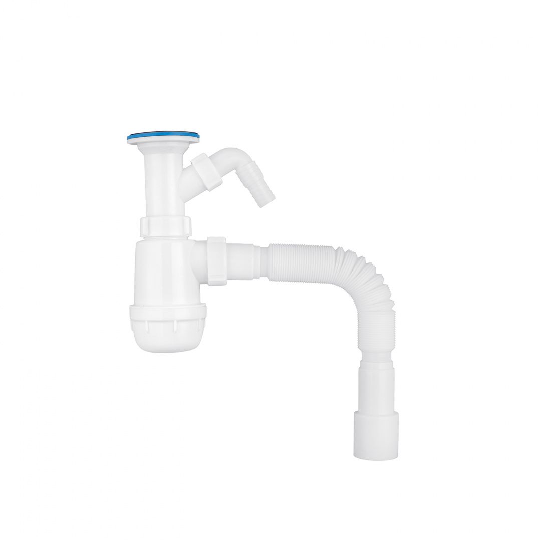 Сифон для кухонної мийки ANIplast 1 1/2''х40 мм з литим випуском, відводом для пральної машини А2015EU