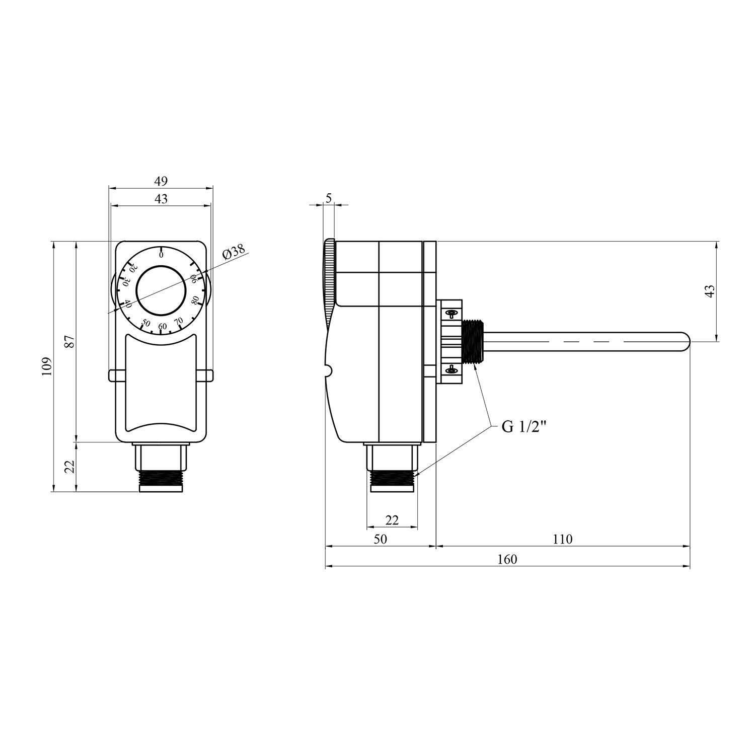 Термостат занурювальний Karro 1/2'' РЗ 90°С KR-1089