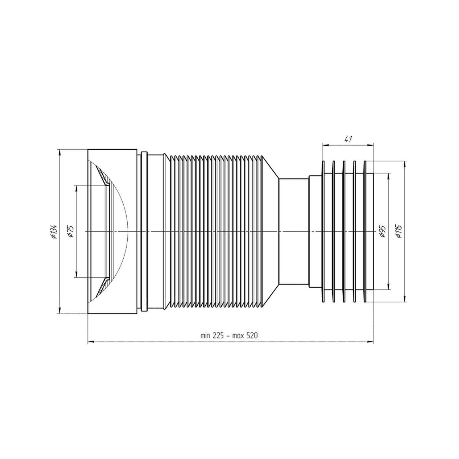 Гофра для унітаза ANIplast D-110 мм 230-500 мм К828