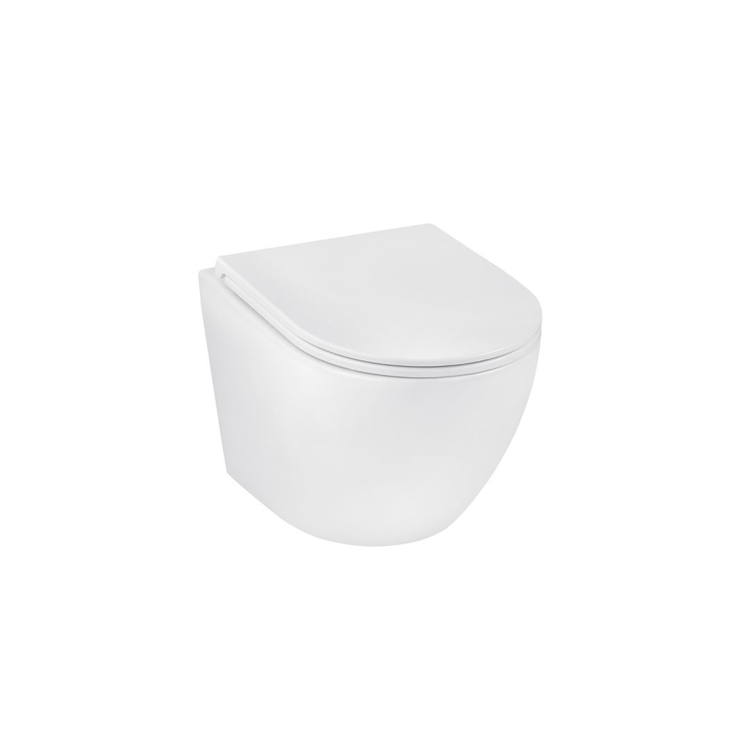 Унітаз підвісний Kroner Harz WHI493736 RIMLESS безобідковий з сидінням Slim Duroplast / Soft-close / Quick relase (KH493736WHIR)