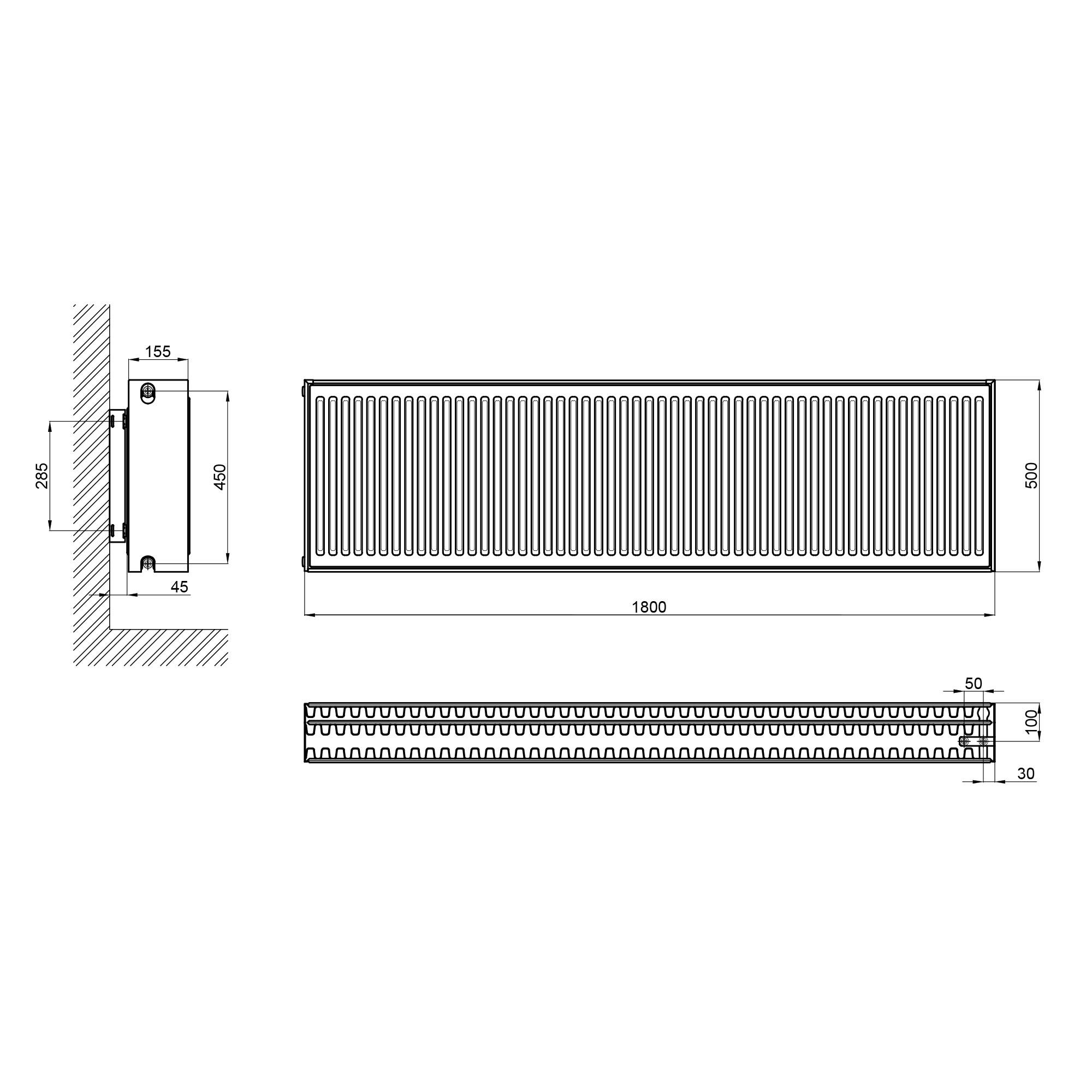 Радіатор сталевий Aquatronic 33 тип 500х1800 нижнє підключення
