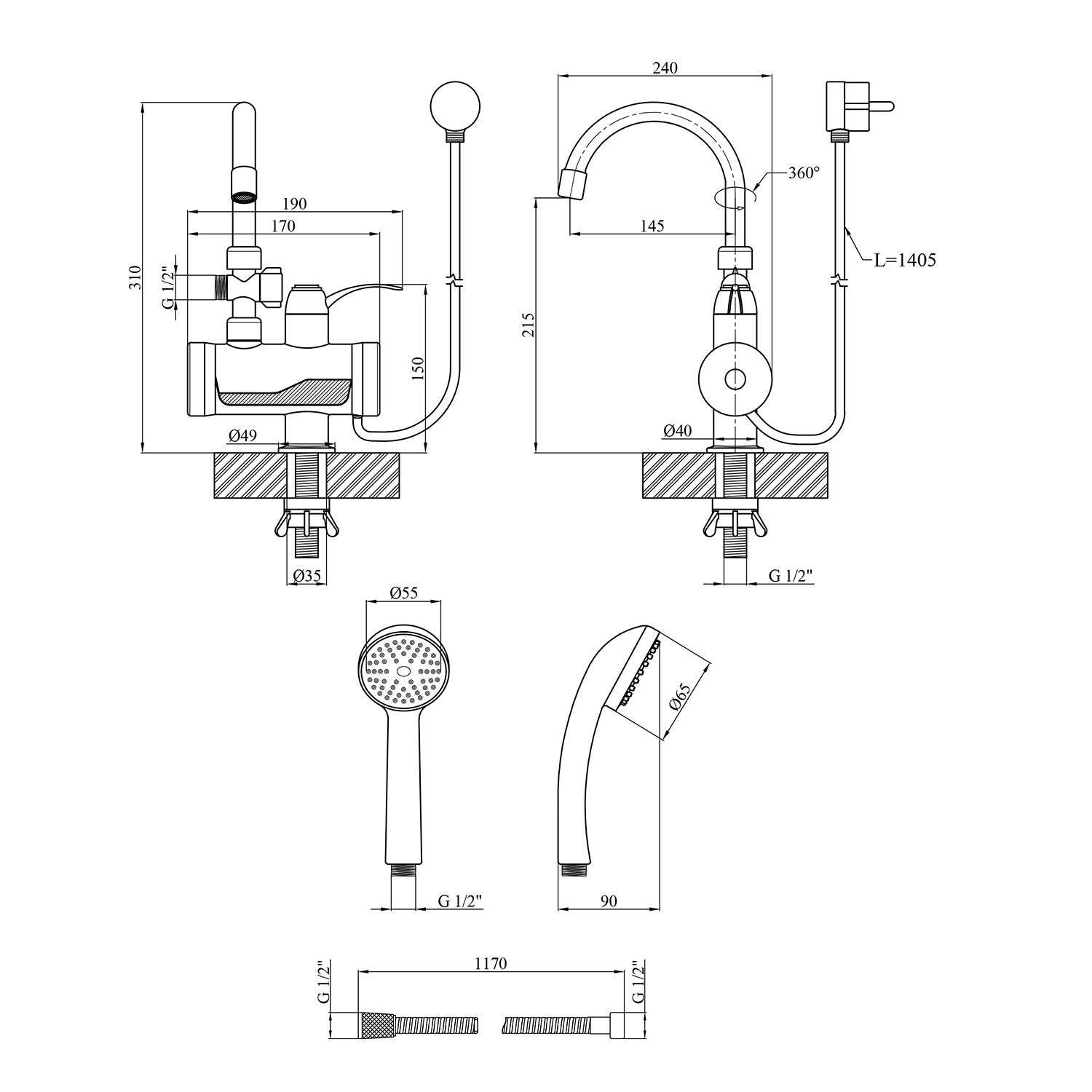 Проточний водонагрівач Kroner KRM Volt - CW191MDS з дисплеєм