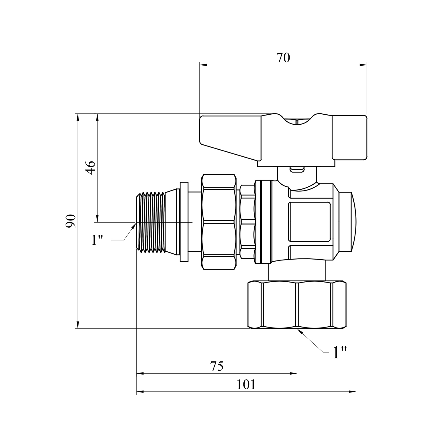 Кран-американка кульовий кутовий Karro "Uno Black" 1" ВЗ PN40 метелик