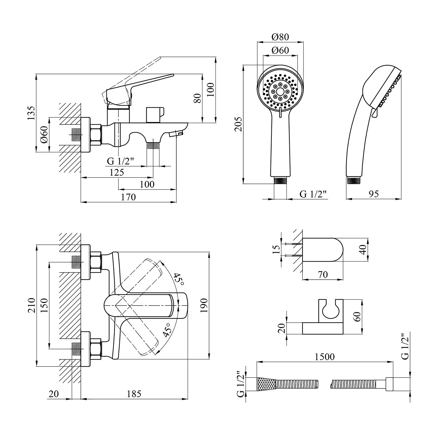 Змішувач для ванни Kroner KRP Dorn - C060