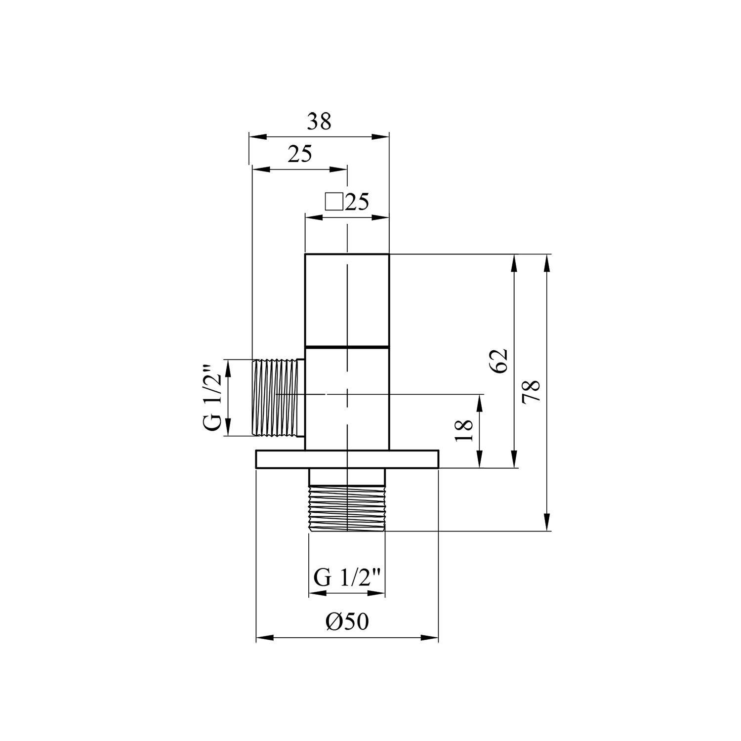 Кран приладовий для підключення Karro 1/2"х1/2" ЗЗ хромований KR-03122А