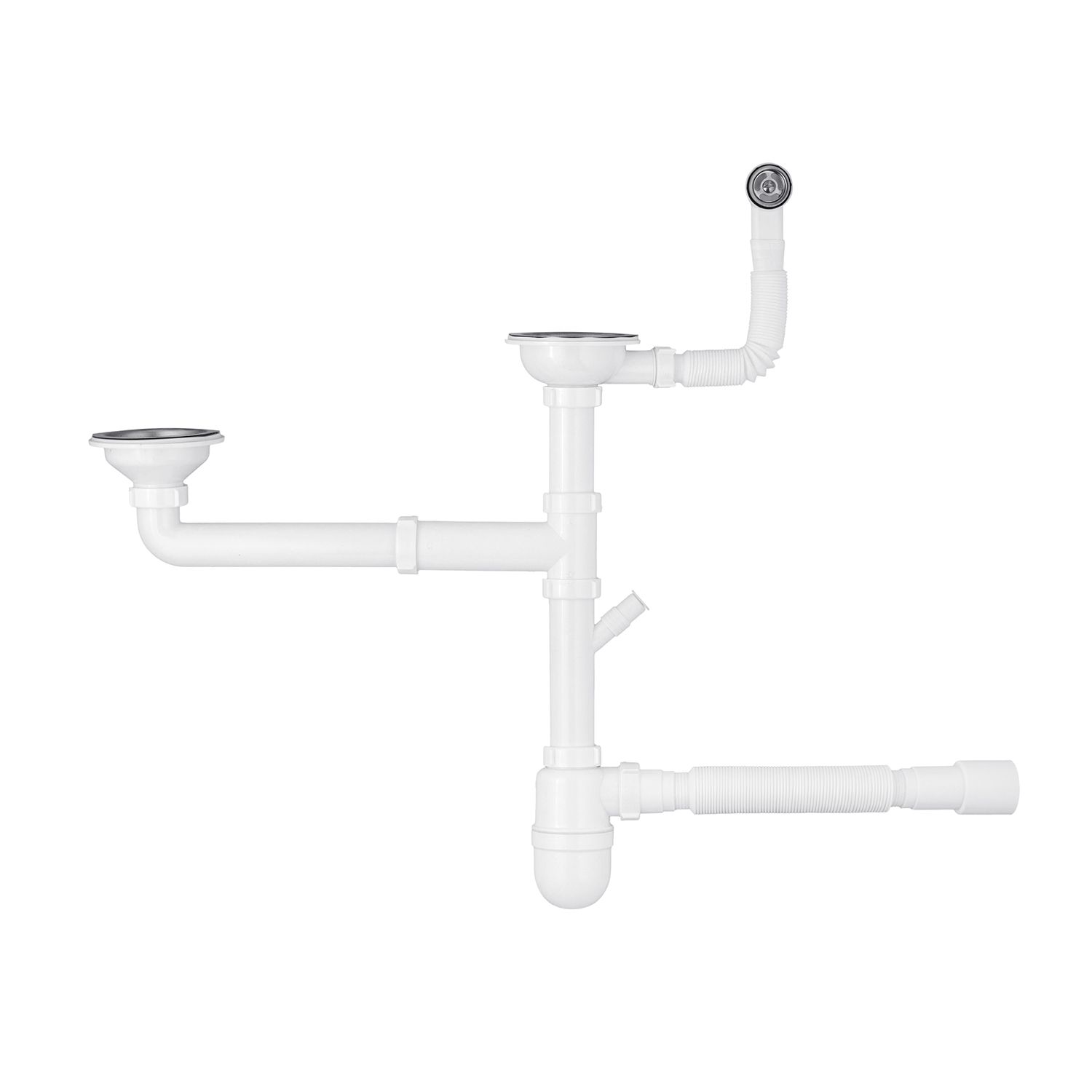 Сифон подвійний для кухонної мийки Agua KS04R-1 3 1/2"х40/50 мм з відводом для пральної машини, з круглим переливом