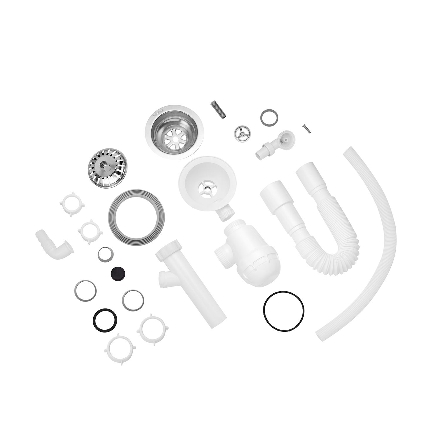 Сифон для кухонної мийки Kroner KRP - KS02R-1 3 1/2"х40/50 мм з відводом для пральної машини, з круглим переливом