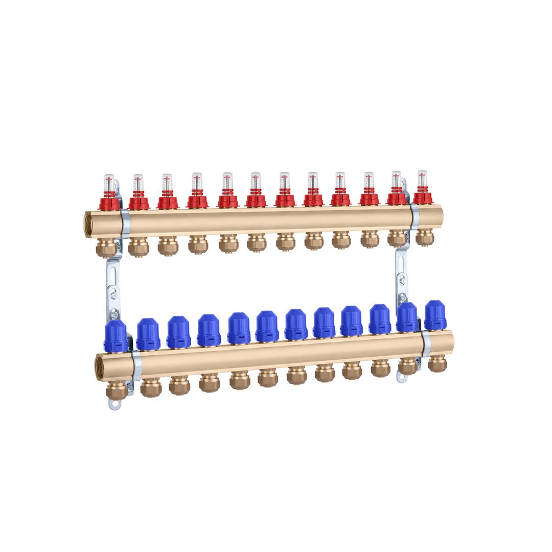 Колектор в зборі STA на 12 виходів 1"х3/4" з євроконусами, латунний