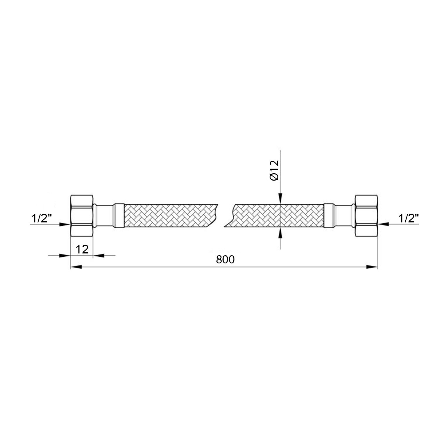 Гнучка підводка для підключення води Kroner KRP 1/2" ВВ 80 см в обплетенні з нержавіючої сталі