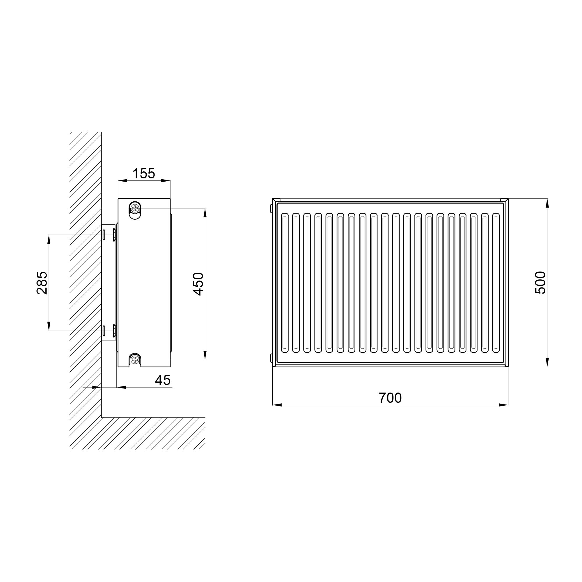 Радіатор сталевий Aquatronic 33 тип 500х700 бічне підключення