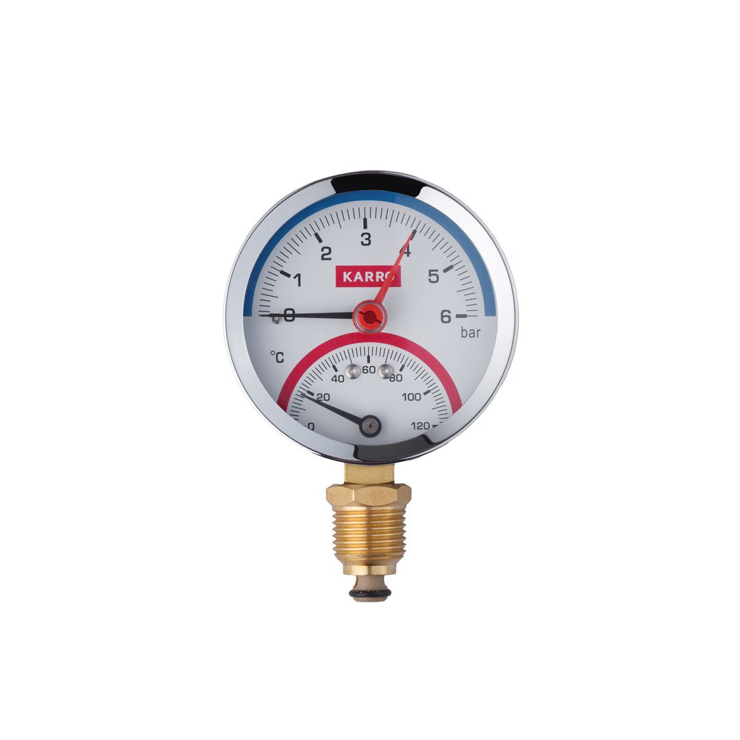 Термоманометр Karro 1/2"х1/4" 80 мм вертикальний KR-1086