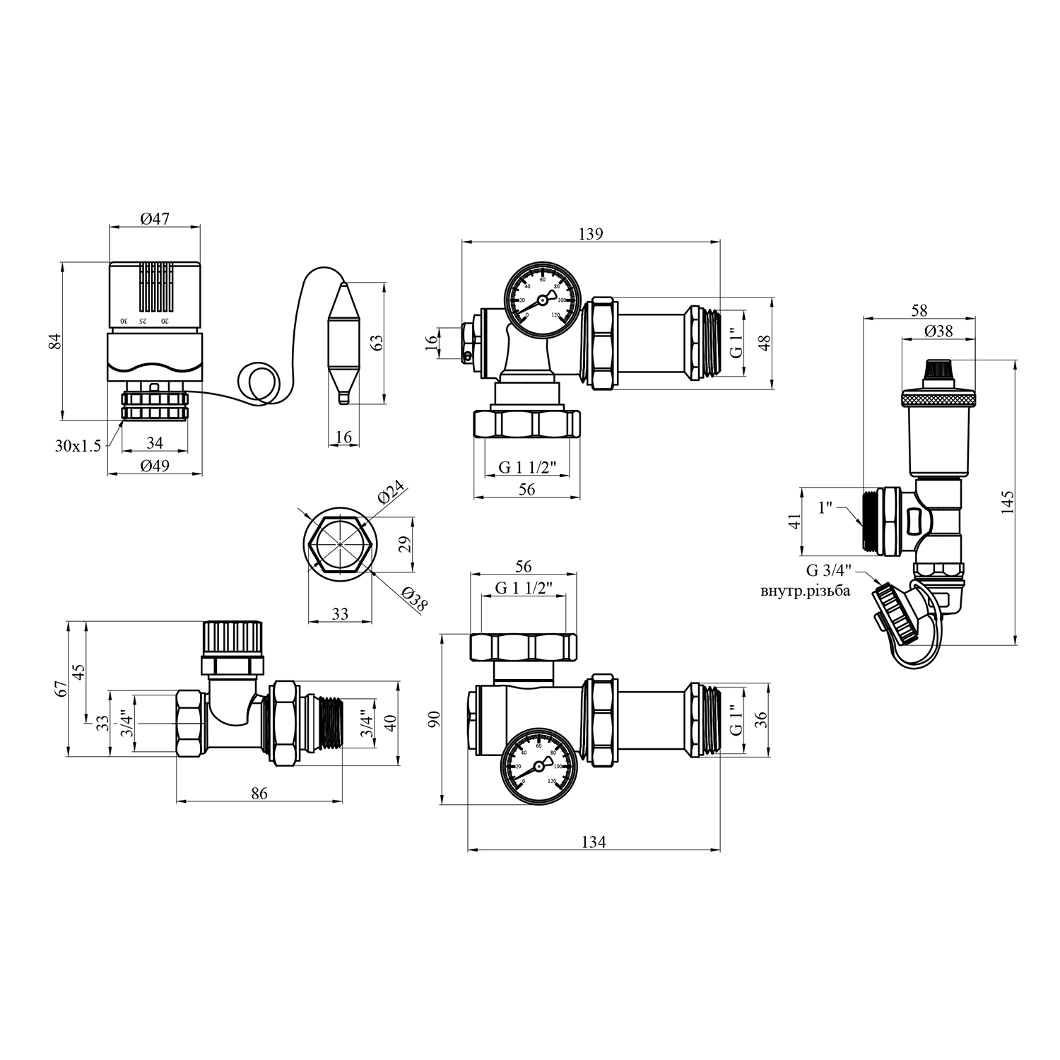 Змішувальний вузол для колектора в зборі STA 1" прямий, нікельований