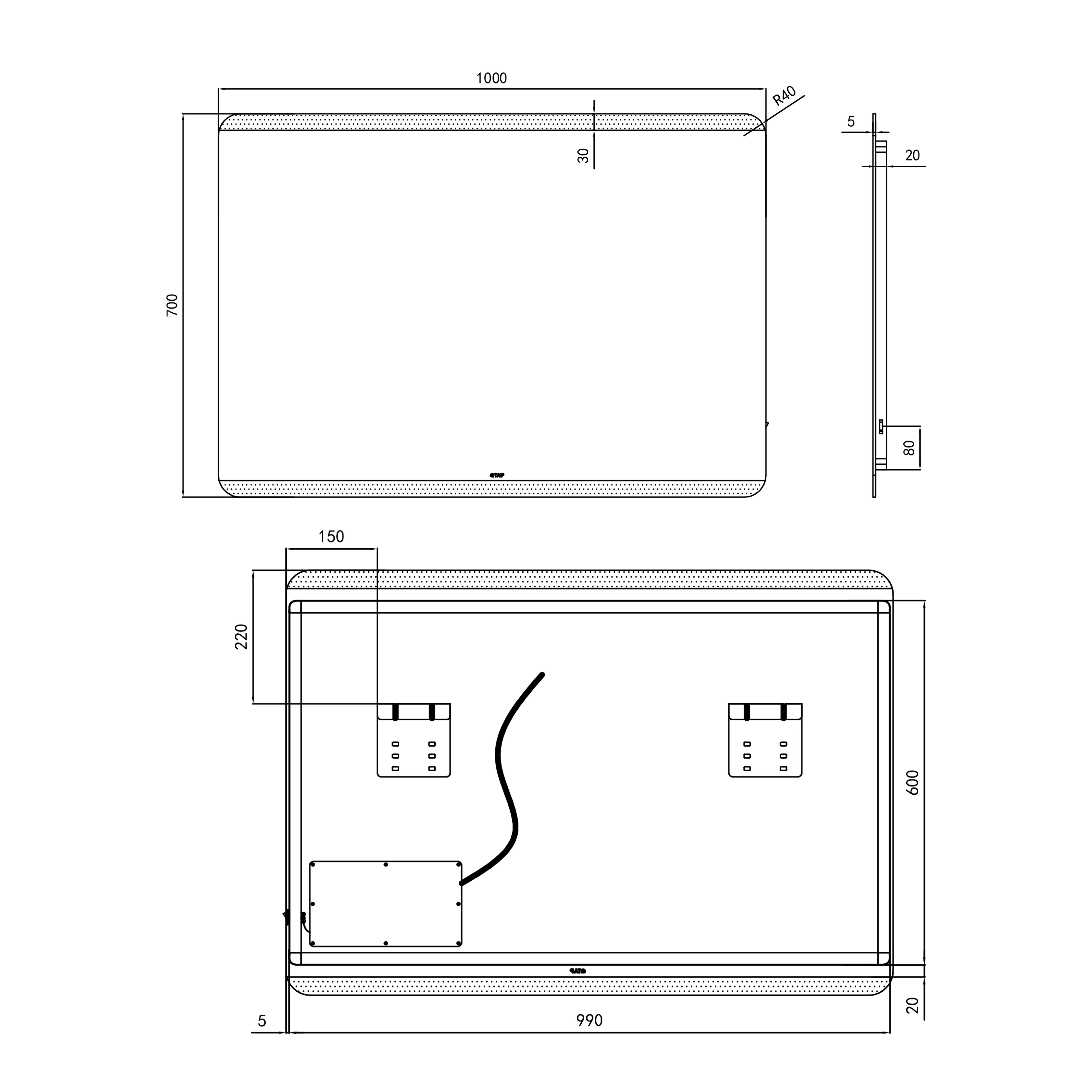 Дзеркало Qtap Tern 1000х700 з LED-підсвічуванням, QT1778120870100W