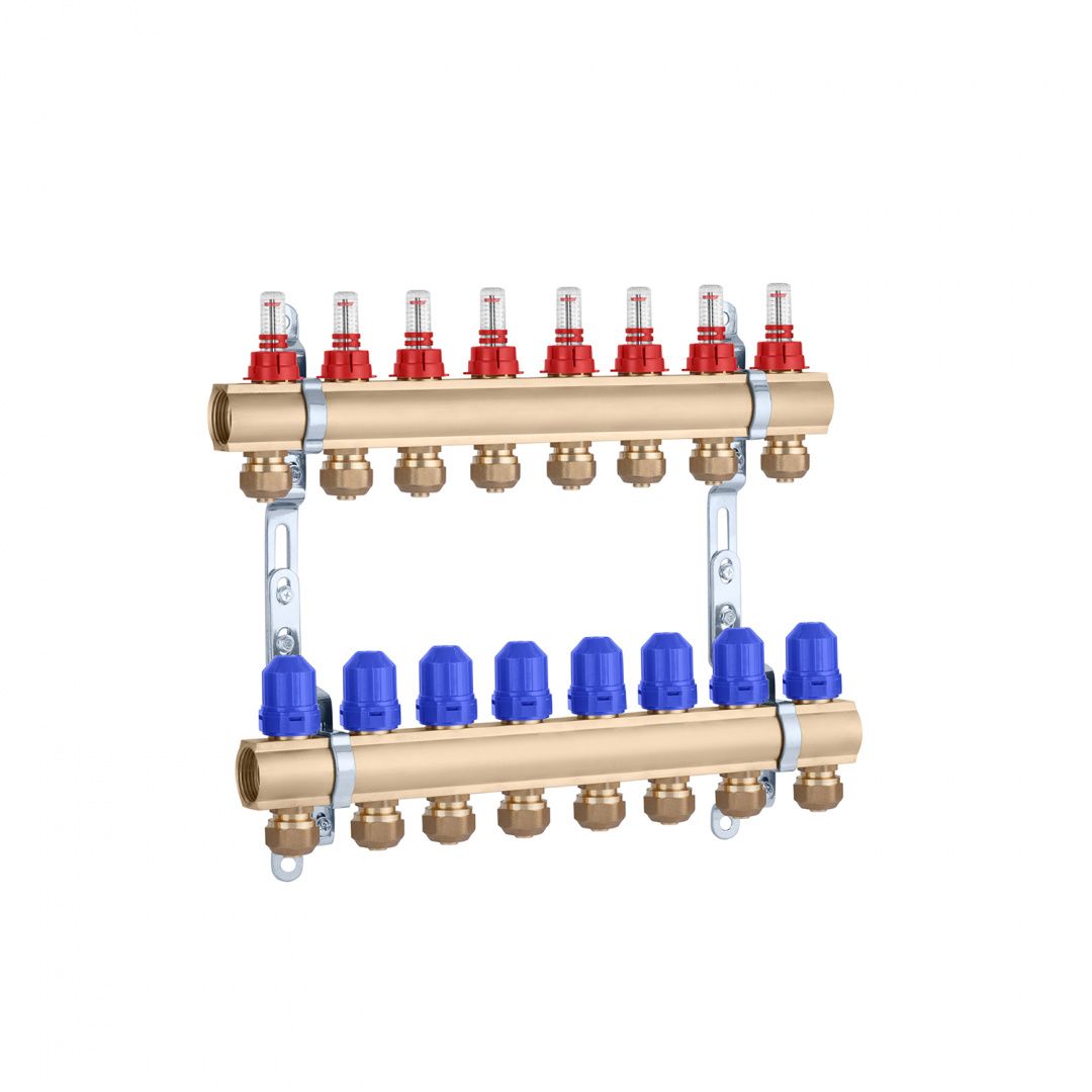 Колектор в зборі STA на 8 виходів 1"х3/4" з євроконусами, латунний