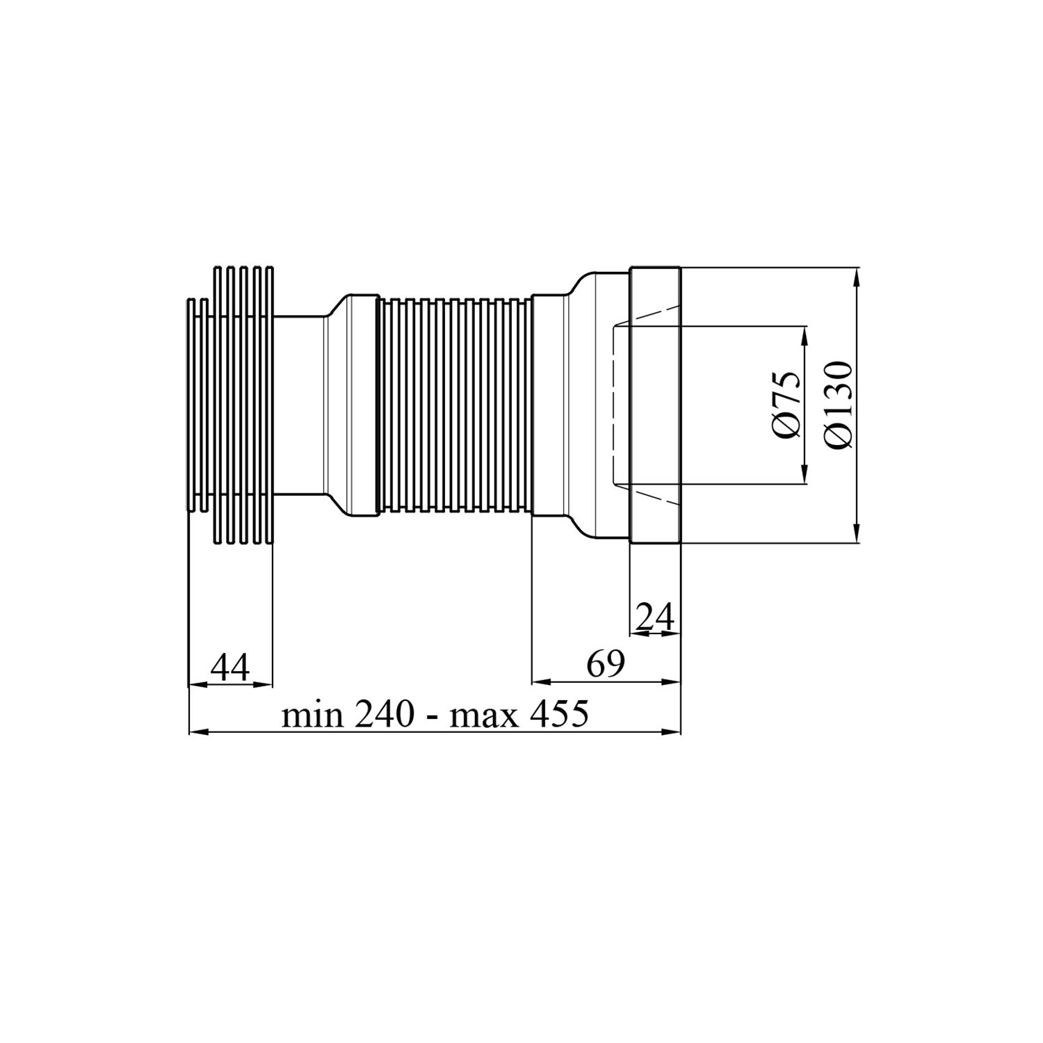 Гофра для унітаза армована Kroner KRP - GA110 D-110 мм 240-455 мм
