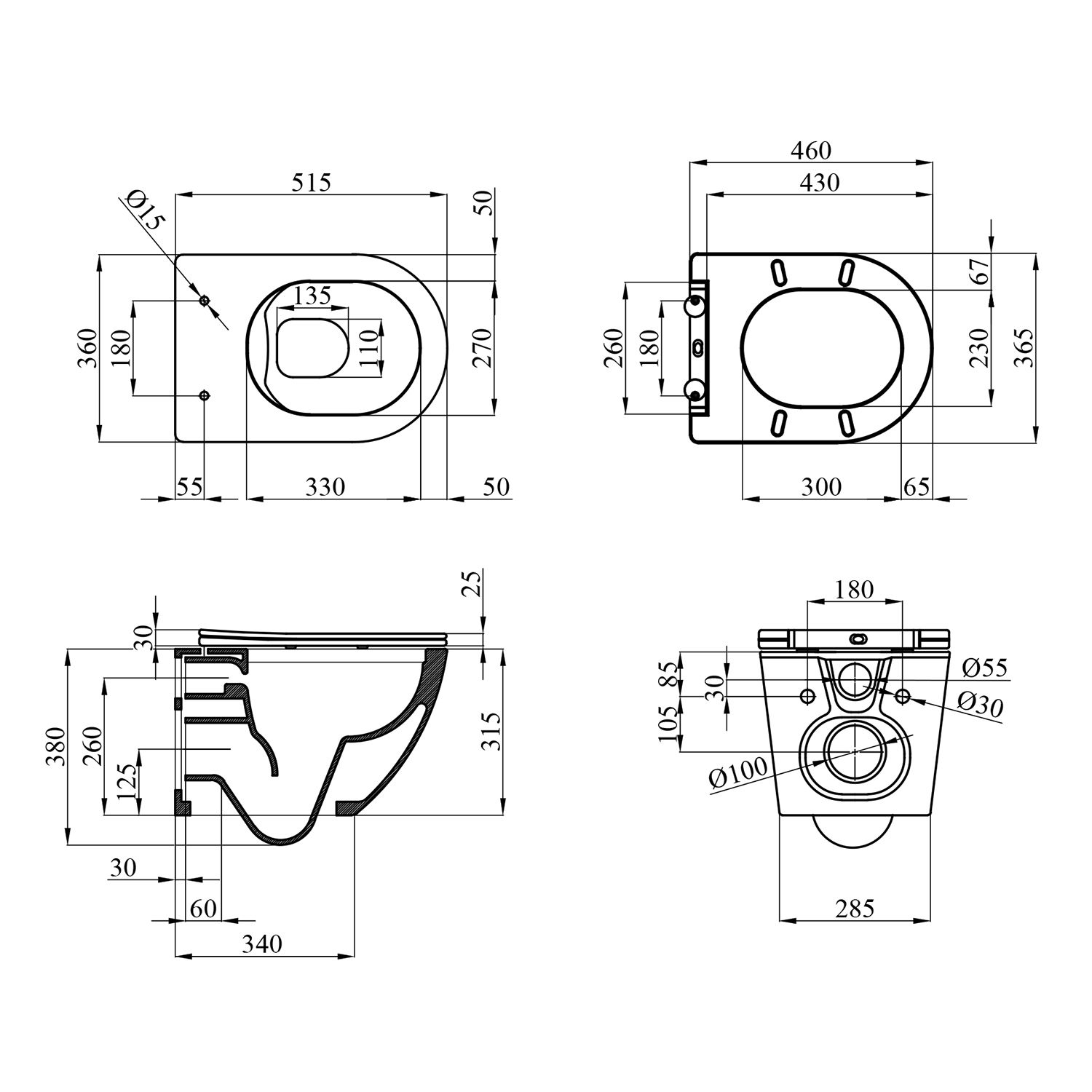Унітаз підвісний Kroner Harz WHI523632 RIMLESS безобідковий з сидінням