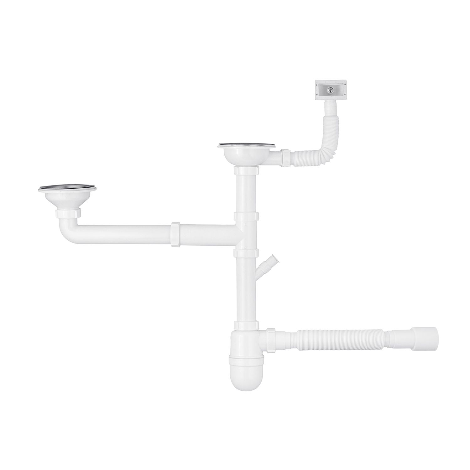 Сифон подвійний для кухонної мийки Agua KS04-1 3 1/2"х40/50 мм з відводом для пральної машини, з круглим переливом