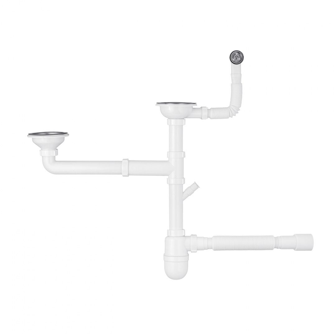 Сифон подвійний для кухонної мийки Agua KS04R-1 3 1/2"х40/50 мм з відводом для пральної машини, з круглим переливом