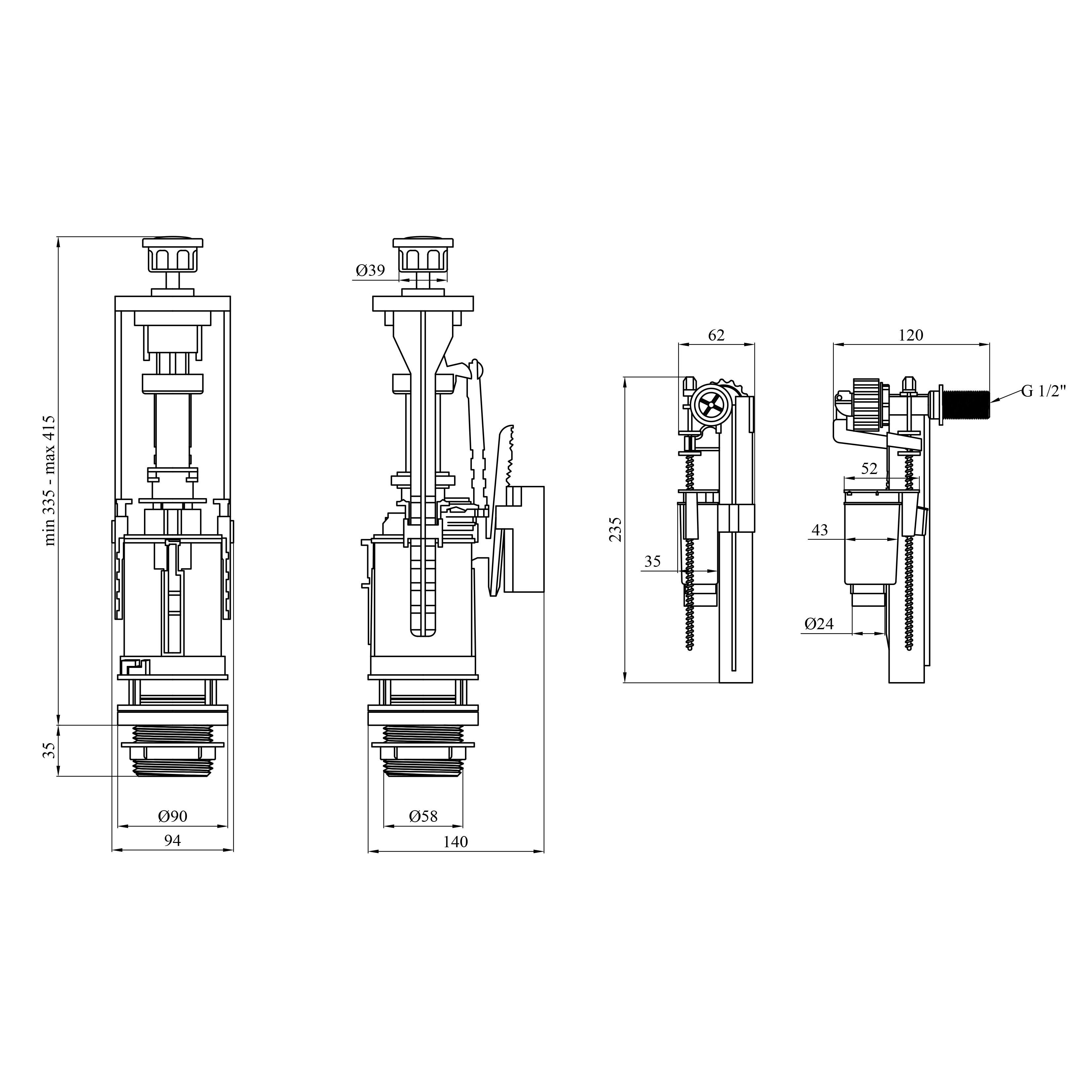 Комплект для бачка унітаза NM дворівневий, з боковим підведенням 1/2"
