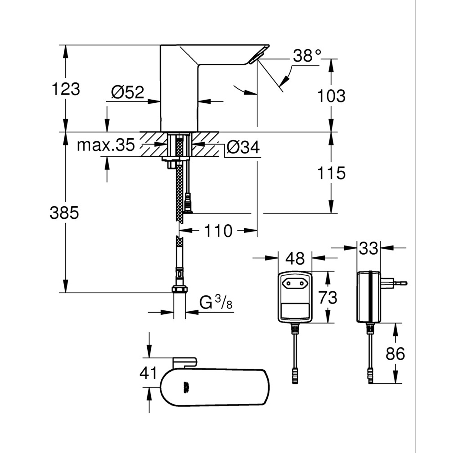 Змішувач безконтактний для раковини Grohe Bau Cosmopolitan E 36453000