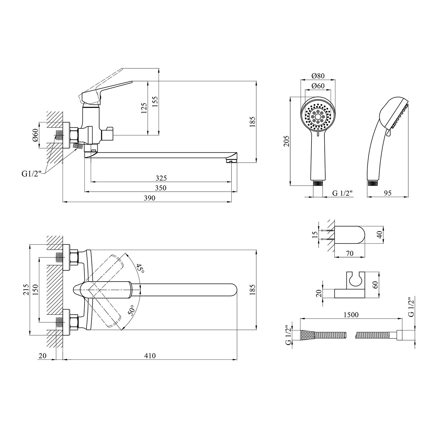 Змішувач для ванни Kroner KRP Dorn - C070
