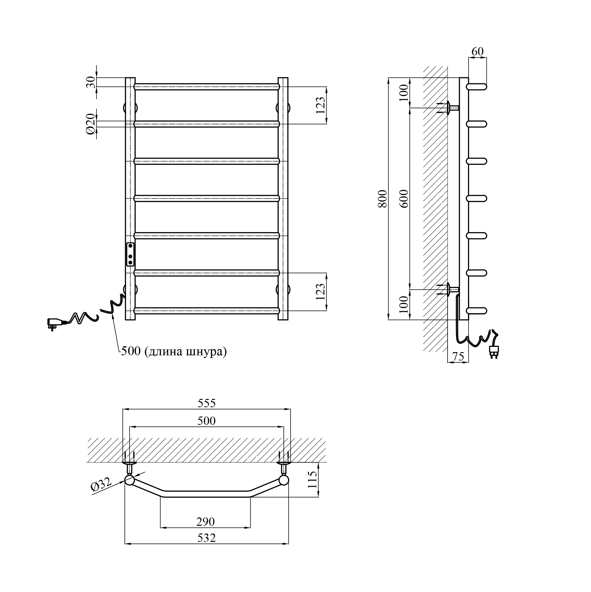 Сушарка для рушників електрична Kroner KRP Diva EL800x500-7