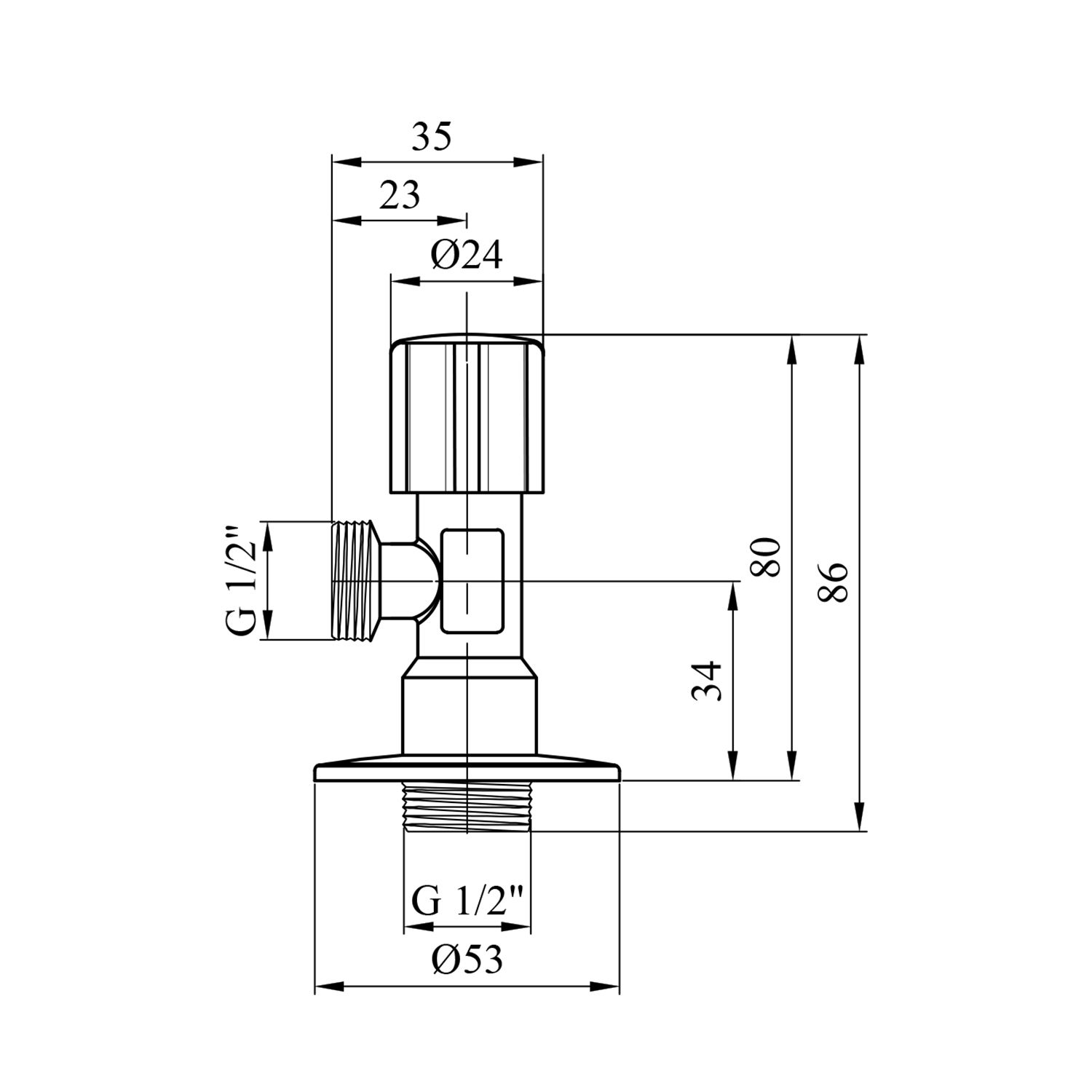 Кран приладовий для підключення Karro 1/2"х1/2" ЗЗ хромований KR-3019