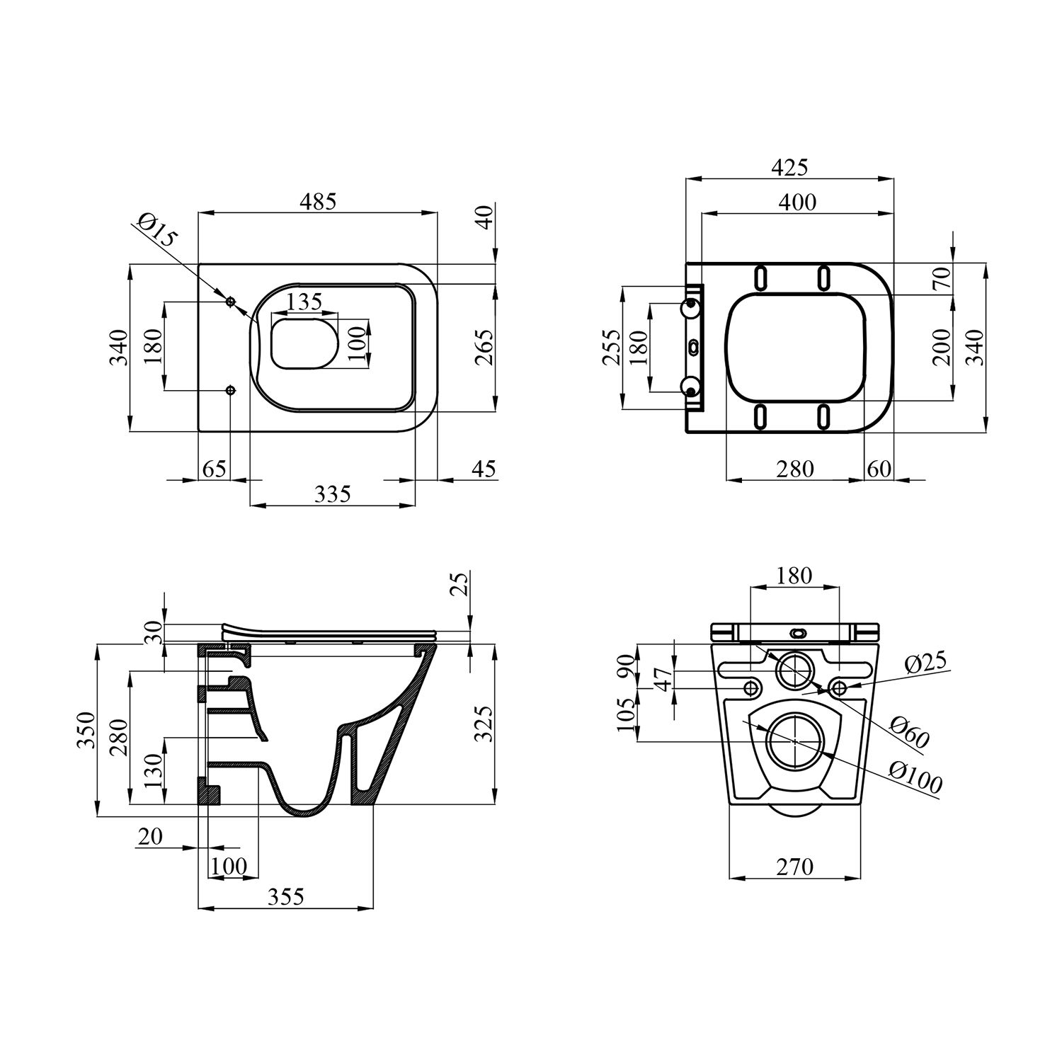 Унітаз підвісний Kroner Eifel WHI493436 RIMLESS безобідковий з сидінням Slim Duroplast / Soft-close / Quick relase (KE493436WHIR)