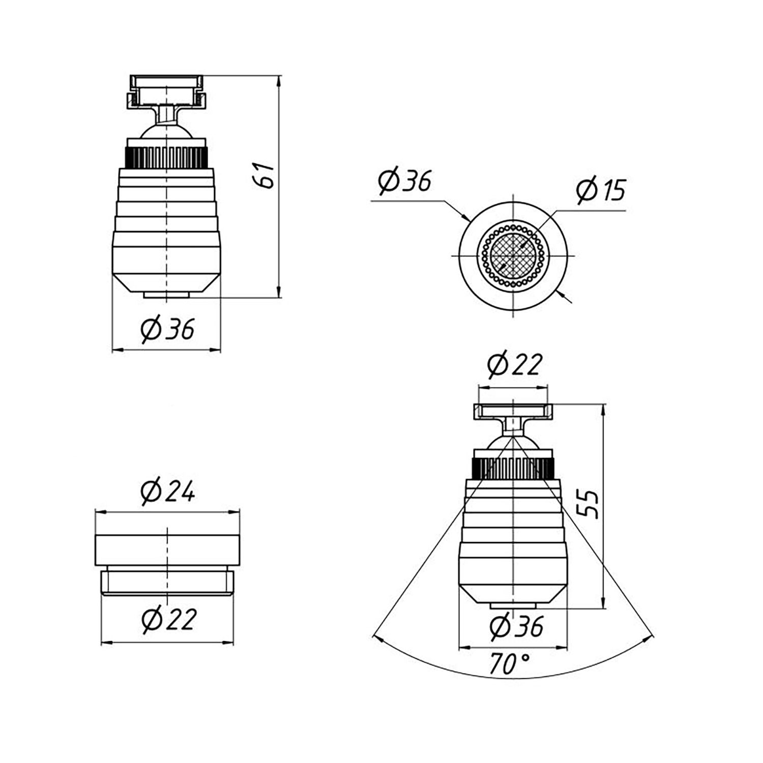 Аератор для змішувача поворотний Kroner KRM - C931 універсальний, два режими