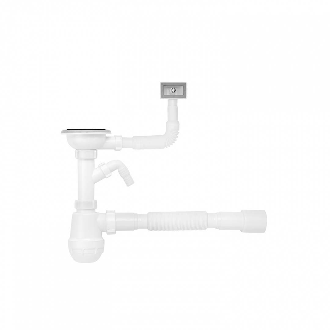 Сифон для кухонної мийки Kroner KRP - KS02-1 3 1/2"х40/50 мм з відводом для пральної машини, з квадратним переливом