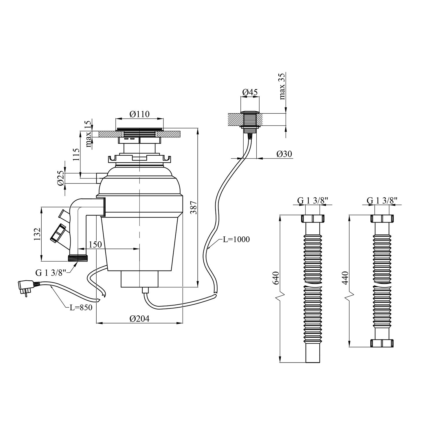 Подрібнювач харчових відходів Kroner KRP Kaiman WHI - 375W