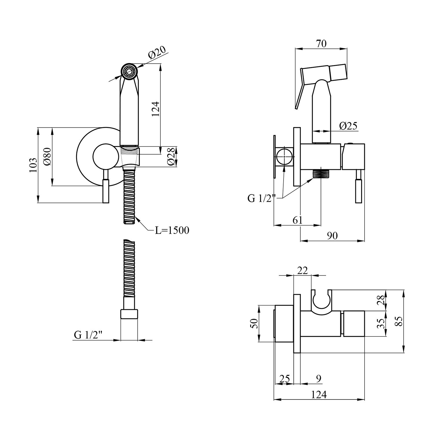 Набор 3 в 1 душова система Kroner Edelstahl Klassisch-ESG082 + змішувач Edelstahl Klassisch-ESG010 + змішувач Edelstahl Klassisch -ESG053