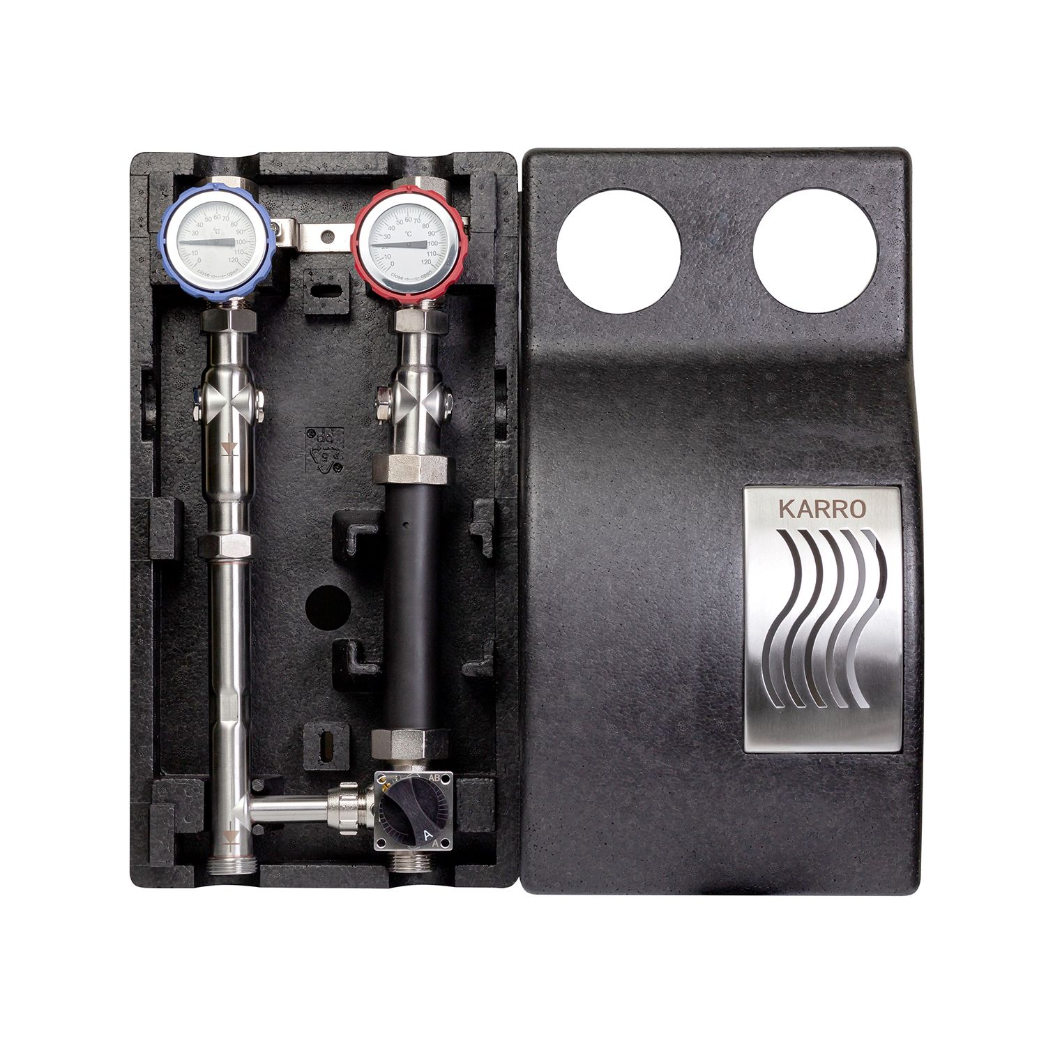 Насосна група Karro 1" (термостат+триходовий змішувальний кран) нержавіюча сталь KR-15177