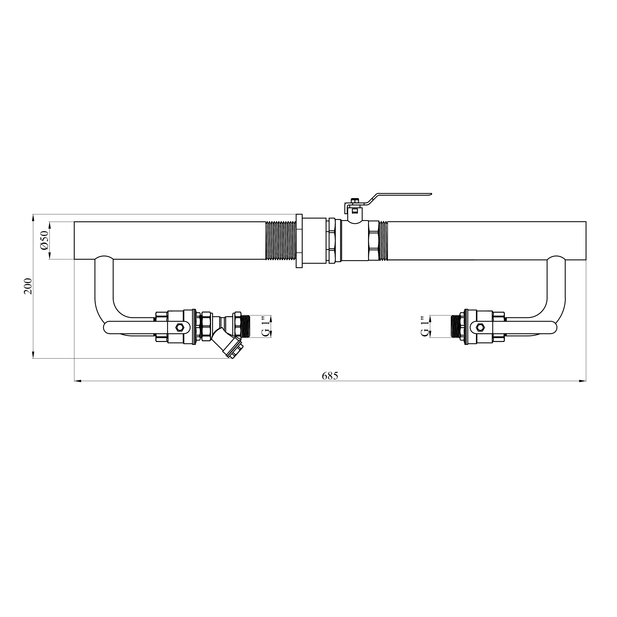 Байпас довгий в зборі STA (DN) 50 з краном